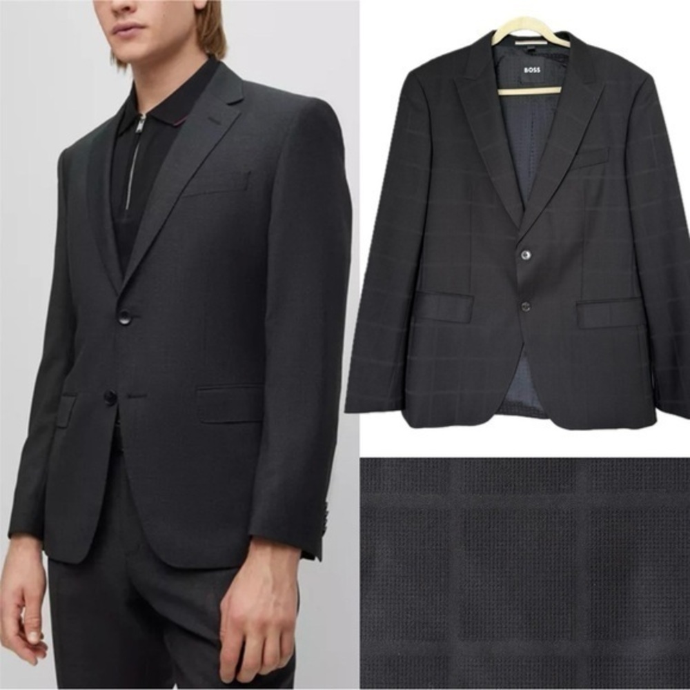 Hugo Boss Wool Black Textured Long Sleeve Blazer 42R